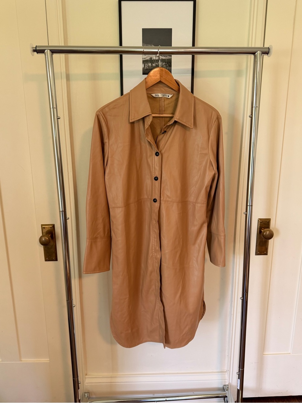 Zara Faux Leather Long Shirt Jacket in Tan - Picture 4 of 4
